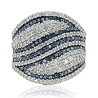3.00 Cttw Natural White and Color Enhanced Blue Diamond Sterling Silver Cocktail Ring Pave Set Size 7.5