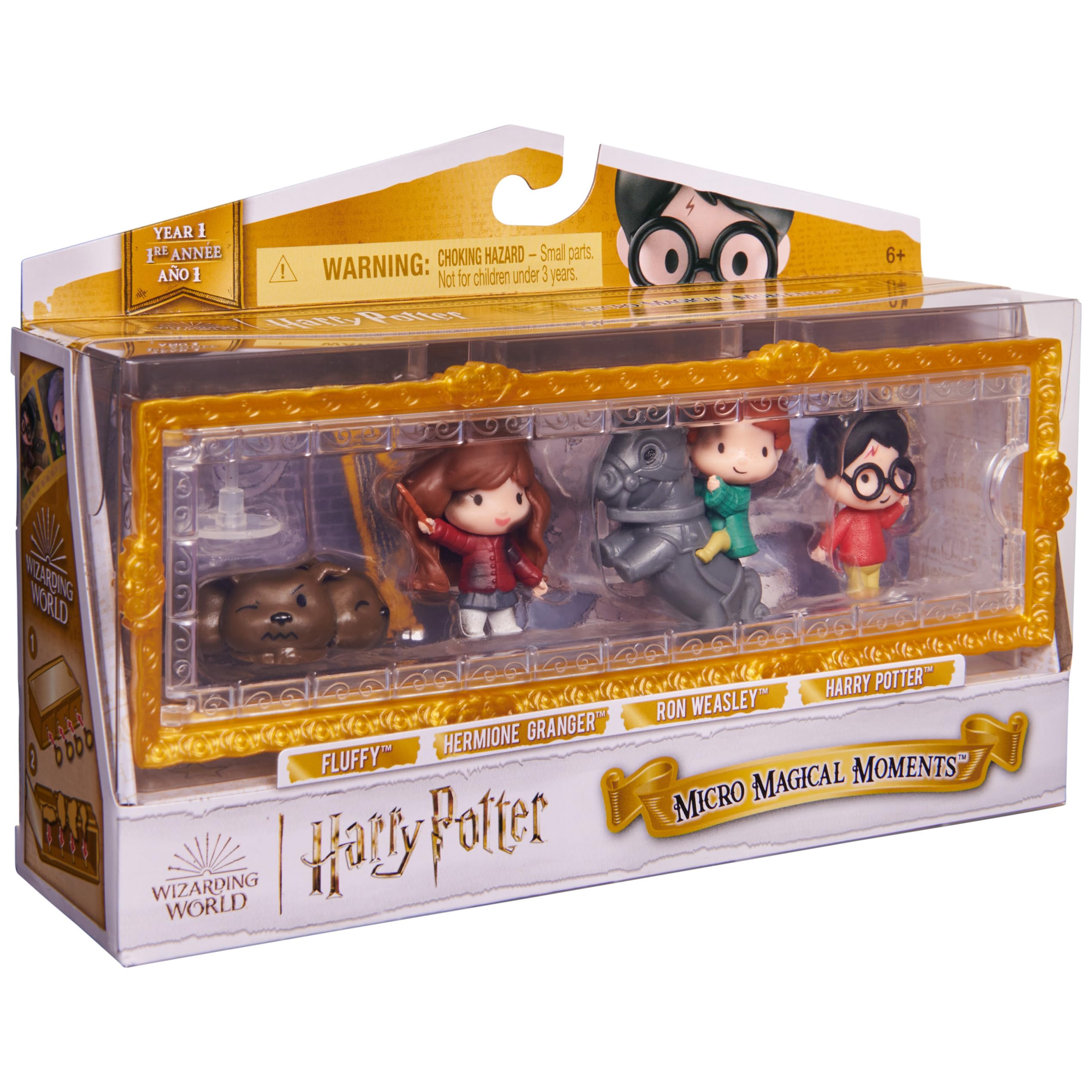 Wizarding World Harry Potter, Micro Magical Moments Scene Gift Set with Exclusive Harry, Hermione, Ron, Fluffy Figures & Display Case, Kids Toys