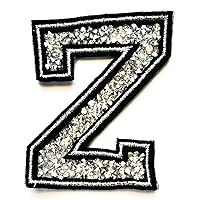 Letter Z Patch Black Silver Diamond Crystal Jewelry Patch Embroidery Patch Alphabet Letter A-Z Sew Iron Badge Fabric Jeans Bags Jackets (Silver Crystal Letter Z)