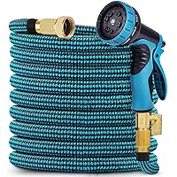 100 ft Expandable Garden Hose - No Kink Flexible Water Hose 100ft with 10 Pattern Spray Nozzle, 3/4 Solid Brass Connectors, Retractable Latex Core - Lightweight Expanding Hose