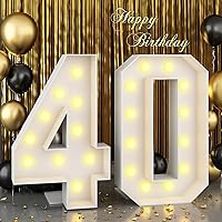 4ft Marquee Light Up Numbers 40 Large Numbers with Lights Bulbs White Mosaic Frame for Men Women 40th Birthday Party Decorations Pre-Cut Cardboard Giant Cut-Out Thick Foam Board Sign Anniversary