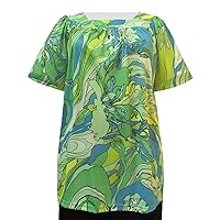 Abstract Flowers Short Sleeve Square Neck Pullover Plus Size Woman's Top