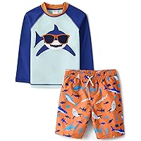 Gymboree Boys' Long Sleeve Rashguard and Swim Trunk, Matching Toddler Outfit
