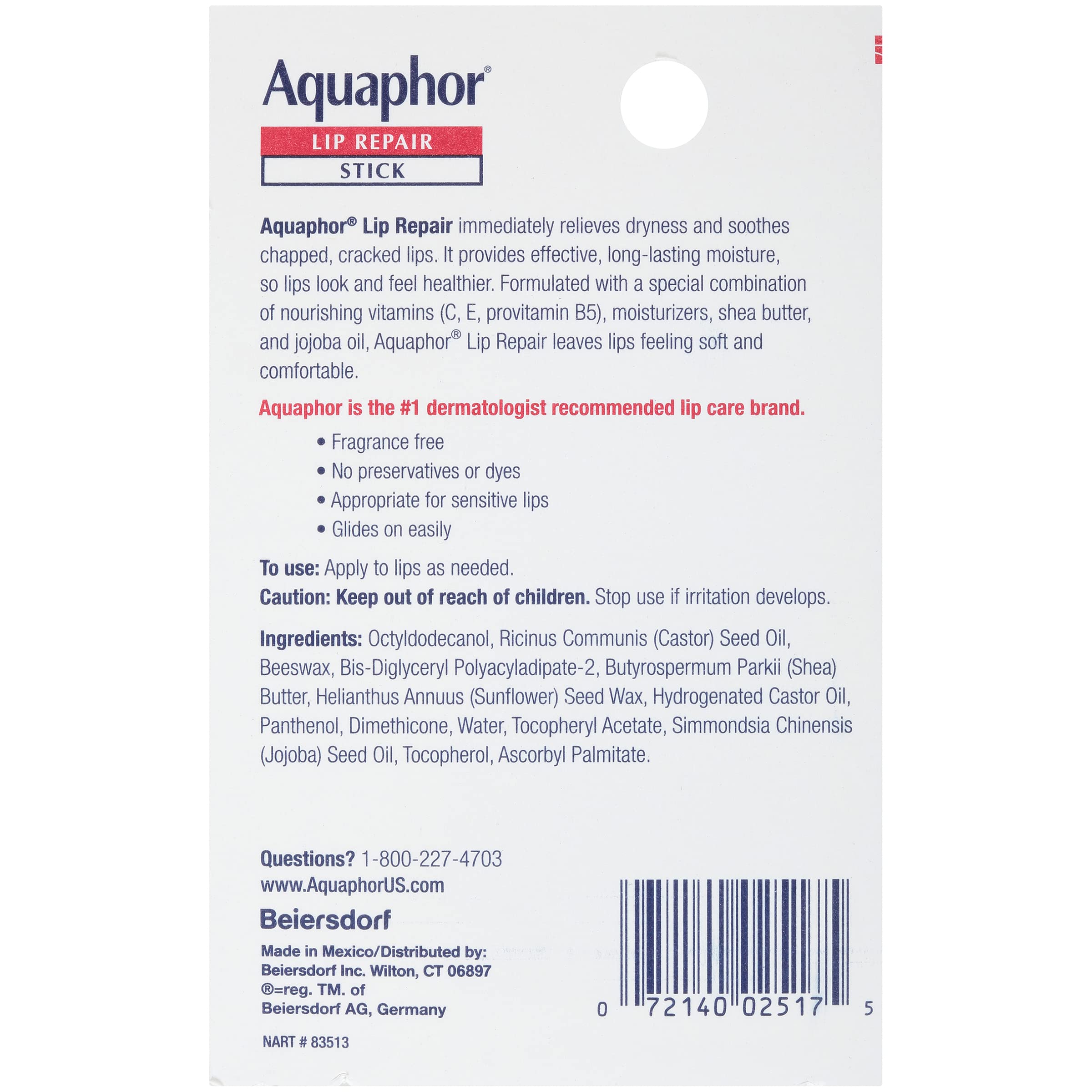 Aquaphor Lip Repair Stick - Soothes Dry Chapped Lips - 0.17 Ounce (Pack of 4)