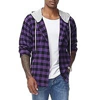 MCEDAR Men's Flannel Hoodie Plaid Shirts Jacket Casual Long Sleeve Button Down Lightweight Hooded Shirt