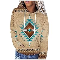 DOLKFU Womens Western Aztec Geometric Hoodie Ethnic Graphic Pullover Sweater Long Sleeve Sweatshirt Shirts Vintage Casual Top