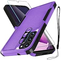 RMOCR for Samsung Galaxy S23 Case with Tempered Glass Screen Protector and Camera Lens Protector, Heavy Duty Shockproof Case for Galaxy S23 6.1 inch,Lavender