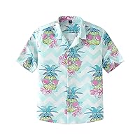 Boys Hawaiian Shirts Short Sleeve Cotton Summer Beach Button Down Casual Aloha Luau Shirts for Kids