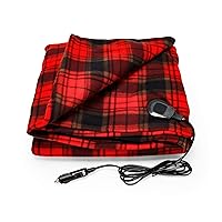 Camco Polar Fleece Heated Blanket - Power Cord Plugs into 12V Vehicle Power Outlet | Great for Cold Weather, Traveling, or Emergencies - Plaid Red (42897), 59