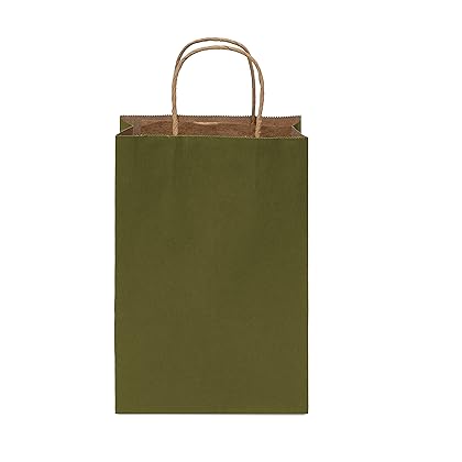 Green Gift Bags – 6X3X9 50 Pack Small Kraft Shopping Bags with Handles, Olive Green Craft Paper Euro Tote Bags for Boutique, Retail, Wedding Guests, Grocery, Birthday, Small Business, Bulk