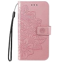 XYX Wallet Case for Moto Edge 20, Embossed Floral Flower Leather Flip Phone Case Cover with Card Slot Kickstand for Motorola Edge 20, Rosegold