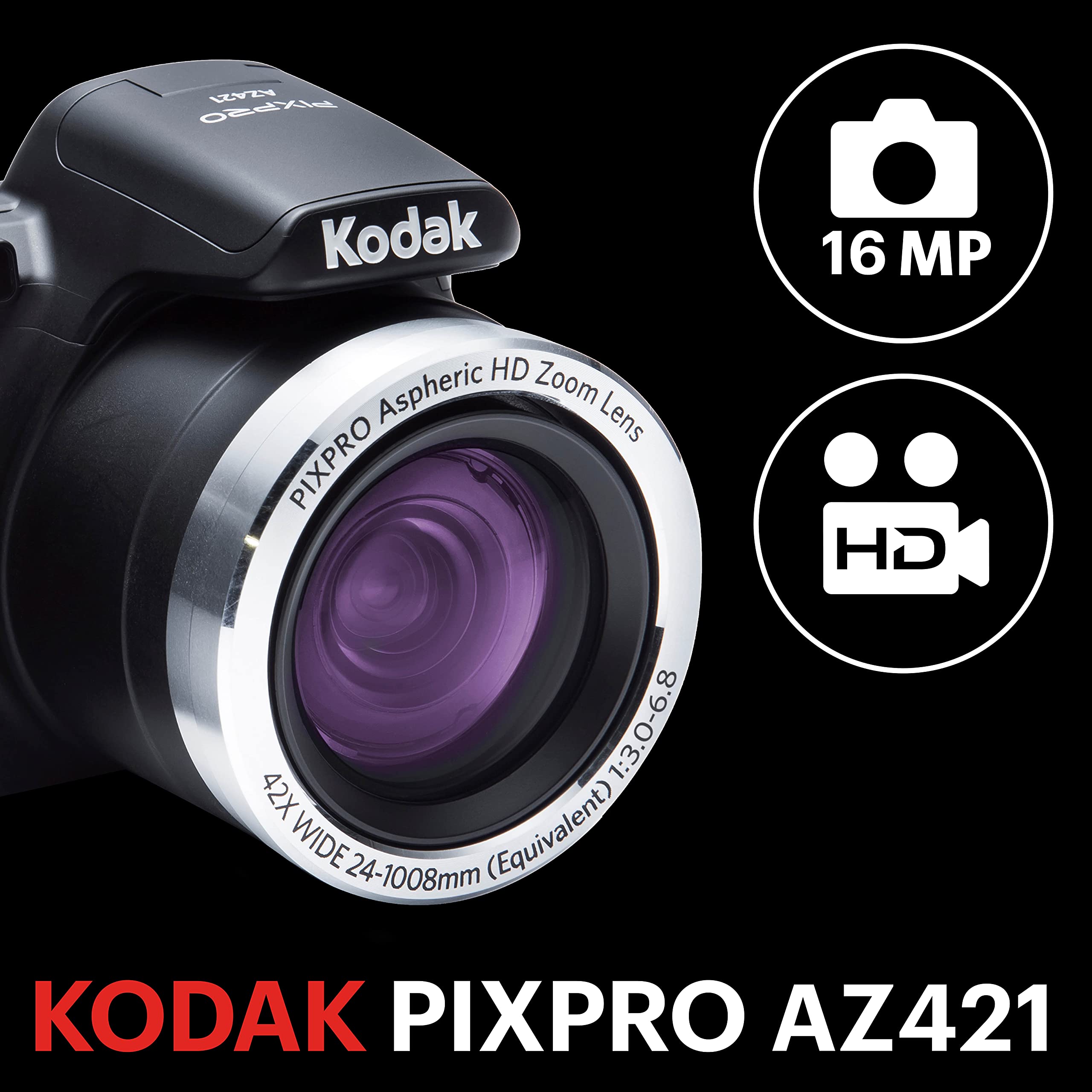 Kodak PIXPRO Astro Zoom AZ421-BK 16MP Digital Camera with 42X Optical Zoom and 3
