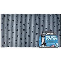 Drymate Pet Bowl Placemat, Dog & Cat Food Feeding Mat - Absorbent Fabric, Waterproof Backing, Slip-Resistant - Machine Washable/Durable (USA Made) (16” x 28”) (Grey Stripe Black Paw)
