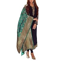 ladyline Wedding Partywear Maslin Silk Embroidered Salwar Kameez Suit with Banarasi Dupatta