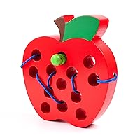 Wooden Lacing Apple Threading Toys Wood Block Puzzle Travel Game Montessori Early Learning Fine Motor Skills Educational Gift for 1 2 3 Years Old Toddlers Baby Kids