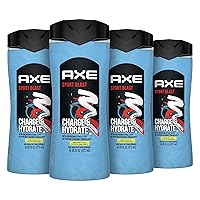 Axe Body Wash Charge & Hydrate Sports Blast Energizing Citrus Scent Men's Body Wash, 100 percent Recycled Bottle 16 oz 4 Count