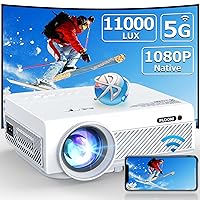 Projector with WiFi and Bluetooth, FUDONI 5G WiFi Native 1080P Outdoor Projector 11000L Support 4K, Portable Movie Projector with Screen and Max 300