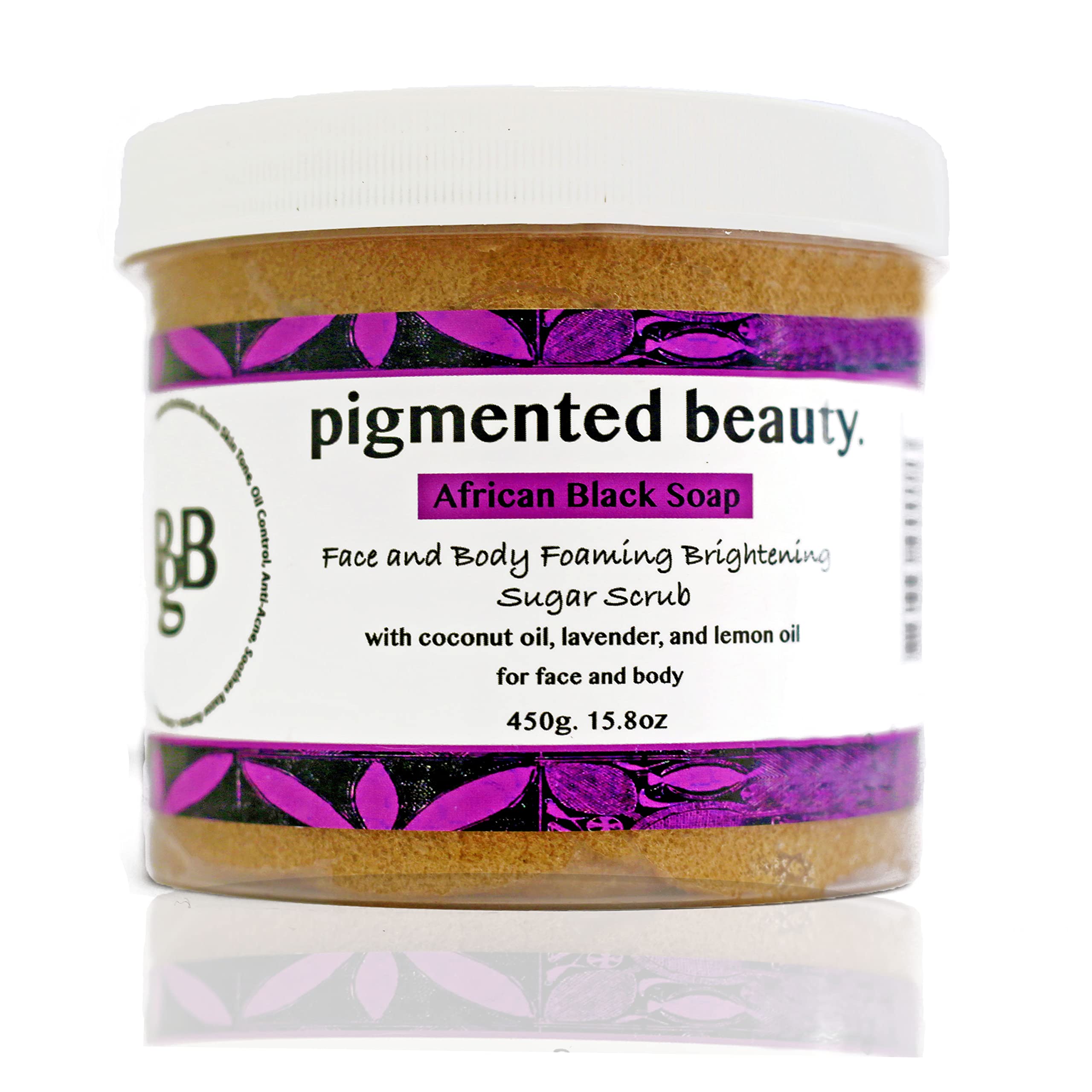 Pigmented Beauty African Black Soap 16.9oz - Hydrating and Even Tone Wash with Honey + Cleansing and Beautifying Sugar Scrub Combo with Lavender and Lemon Oil for All Skin Types…
