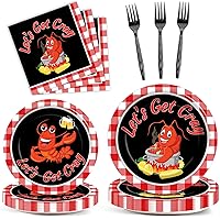 Paper Plates, Napkins & Forks Set (25 of Each) - Durable, Disposable Crawfish Boil Party Supplies for Seafood, Lobster, Shrimp, Crab, BBQ, Birthday Party & Baby Shower Decorations