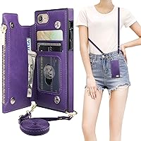 Bocasal Crossbody Wallet Case for iPhone SE 2022/SE 2020/7/8 with Card Holder,Zipper Card Slot Protector Shockproof Purse Cover with Removable Cross Body Strap 4.7 Inch(Purple)