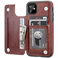 iPhone 11 Wallet Case with Card Holder,OT ONETOP PU Leather Kickstand Card Slots Case,Double Magnetic Clasp and Durable Shockproof Cover for iPhone 11 6.1 Inch (Brown)