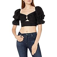 Women's Short Puff Sleeve Sweetheart Neckline with Cutouts Cropped Early on Top