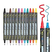 12 Colors Acrylic Paint Pens Markers, Dual Tip Acrylic Paint Pens With Dot Tip and Fine Tip for Rock Painting, Wood, Canvas, Stone, Glass, Ceramic Surfaces, DIY Crafts