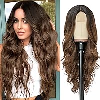 NAYOO Long Brown Wig for Women - 26 Inch Long Brown Wavy Wigs for Women, Natural Looking Ombre Brown Hair Wigs, Easy to Put Brown Long wig, Heat Resistant Synthetic Wig for Daily Party Use