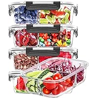 Skroam 5-Packs 36OZ Glass Airtight Food Storage Containers 3 Compartments, Glass Meal Prep Container Set with Lids for Pantry Kitchen Organizers and Storage, BPA Free Glass Lunch Boxes Bento