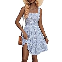 HUHOT Women's Summer Casual Square Neck Dress with Pocket Cute Sleeveless High Waist A-line Sundress Dresses 2024