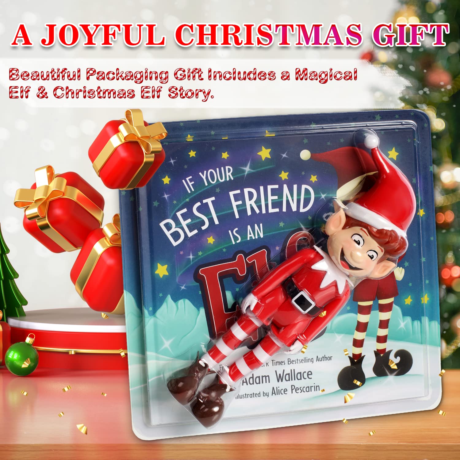 Read & Feel Flexible Elf Doll Toy can Sit On A Shelf, Stand Or Lay, 10in Elf and Book Included, 40 Page Elf Book for Children, Hardcover Book for Kids by Adam Wallace Elf Accessories with Book