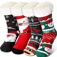 4 Pairs Christmas Slipper Socks Women Fleece Lined Socks Xmas Warm Fuzzy Socks for Girls Christmas Gifts