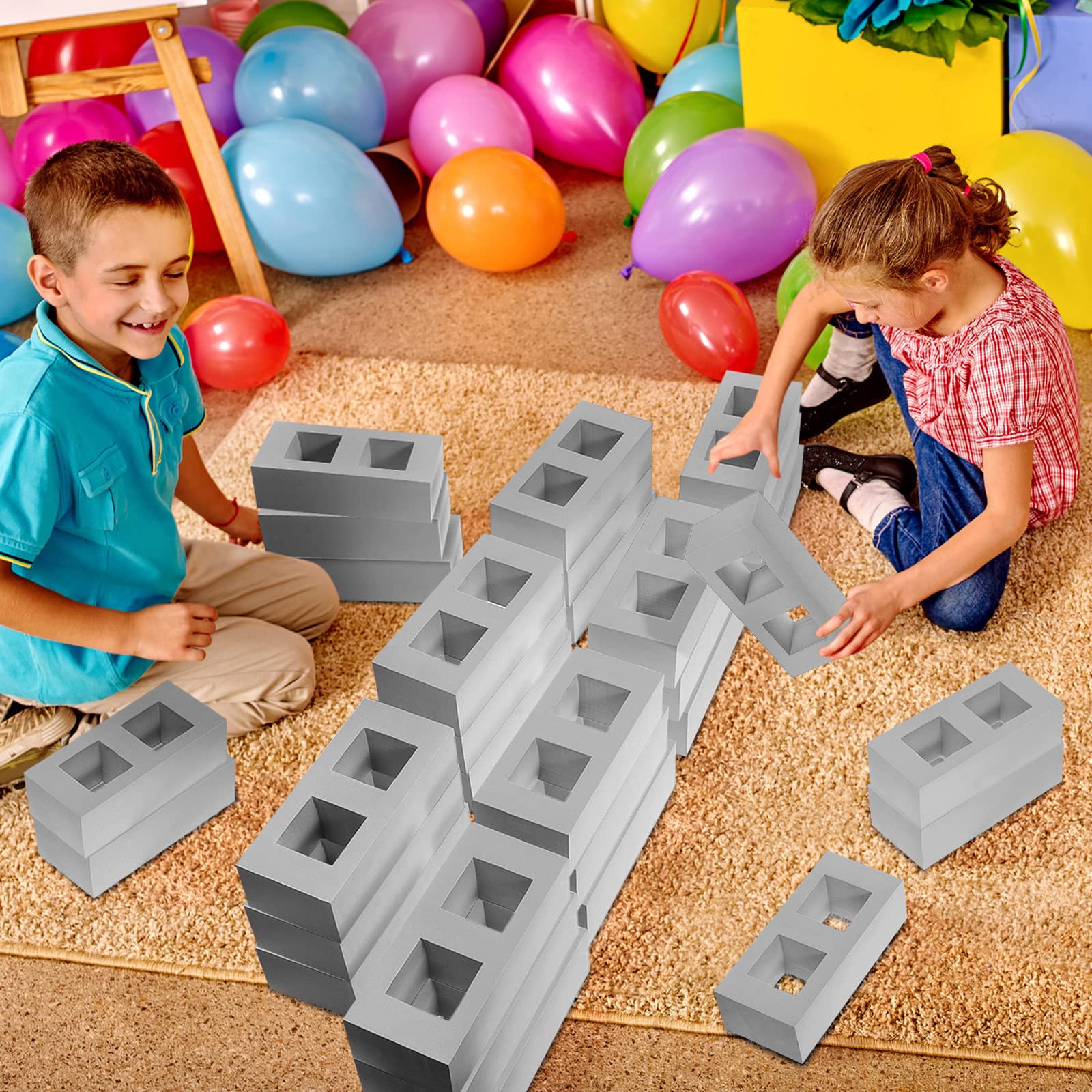 Zhanmai 50 Pack Foam Brick Building Blocks for Kids Thick Cinder Blocks Foam Blocks Large Fake Brick Foam Construction Blocks Toy Stacking Block for Stacking and Construction 8 x 4 x 2.4 Inch (Gray)
