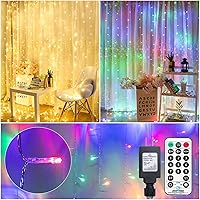 Curtain Lights 9.8X9.8 Feet 300 LED 11 Lighting Modes with Remote Control 2 Colors Hanging String Fairy Lights for Wall Bedroom Window Party Backdrop Lighting (Without Curtain)