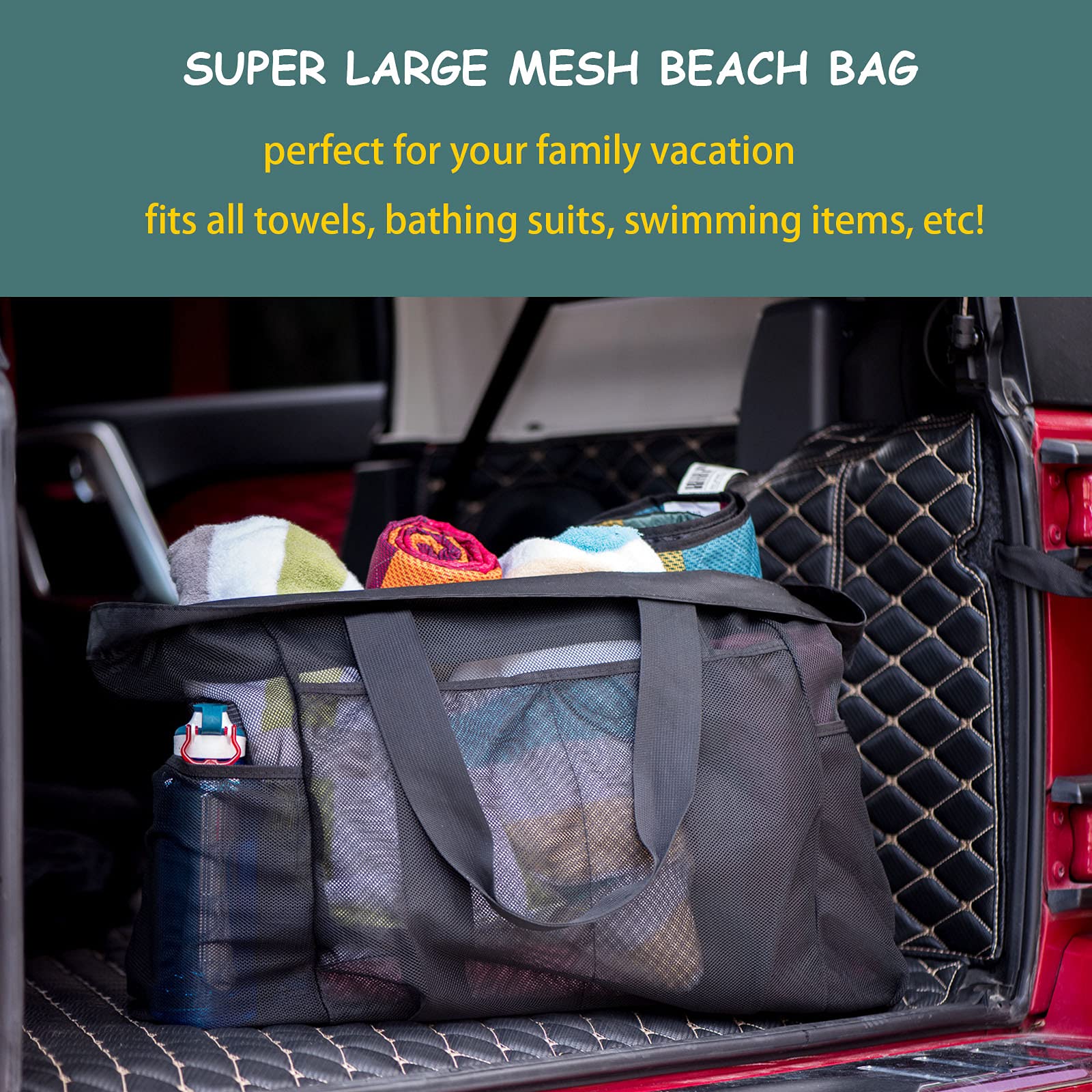 fiezkaa Super Large Mesh Beach Tote Bag with Zipper - Foldable & Lightweight