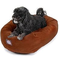 Majestic Pet 24 Inch Suede Calming Dog Bed Washable – Cozy Soft Round Dog Bed with Spine Support for Dogs to Rest their Head - Fluffy Donut Dog Bed 24x19x7 (Inch) - Round Pet Bed Small – Rust