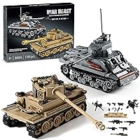 WW2 Army Tank Toys Building Kit, Create a German Tiger & an American M4 Sherman Tank Models with 1184 Blocks, Great Military Gifts for Boys Kids Age 8-14