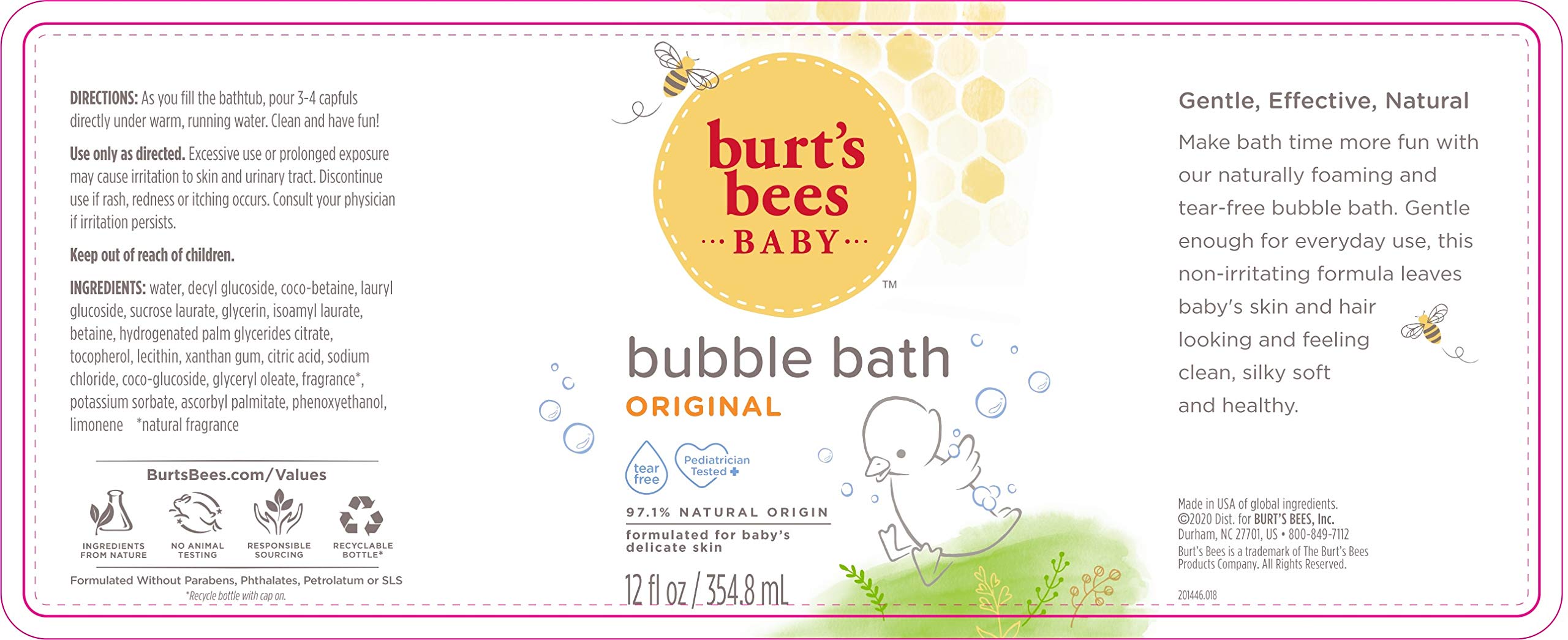 Burt's Bees Tear Free Baby Bubble Bath Wash, Default, 12 Fl Oz