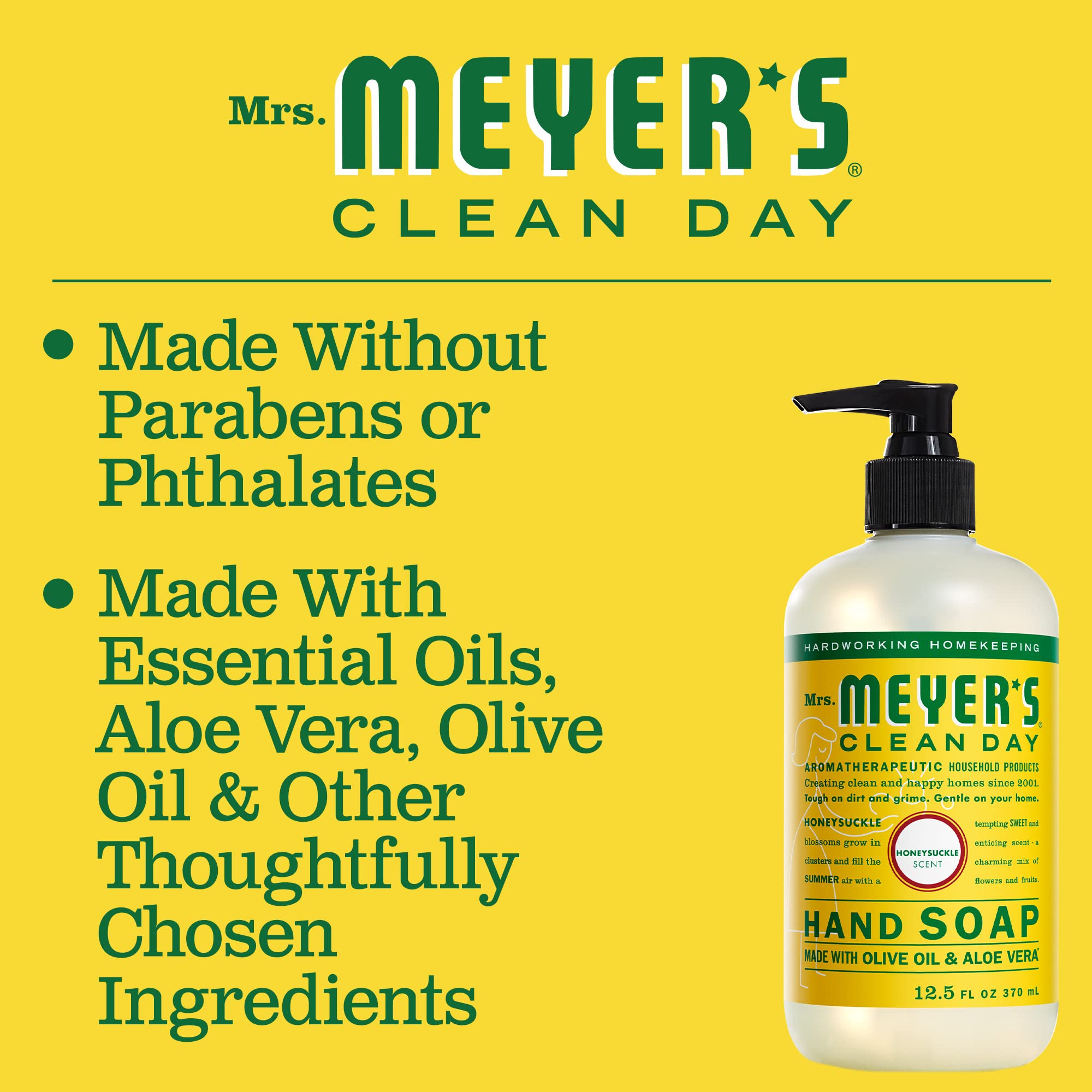 Mrs. Meyer's Hand Soap, Made with Essential Oils, Biodegradable Formula, Honeysuckle, 12.5 fl. oz - Pack of 3