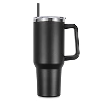 DOMICARE 40 oz Tumbler with Handle and Straw, Stainless Steel Tumbler with Lid and Straw, Reusable Vacuum Insulated Cup, Travel Coffee Mug, Black, 1Pack