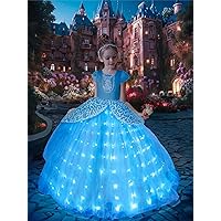 Light Up Princess Dress Girls Halloween Costume Toddler Blue Princess Dress Up Kids Outfit Vestito