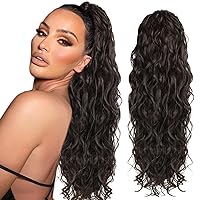 Loose Curly Drawstring Ponytail Extensions - human hair feelings for Black Women Kanekalon real natural hair fake weave ponytails Clip in Ponytail Extensions 26 inch(#Chocolate Brown 6 OZ)