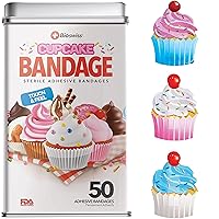 BioSwiss Bandages, Cupcake Shaped Self Adhesive Bandages, Latex Free Sterile Wound Care, Fun First Aid Kit Supplies for Kids, 50 Count