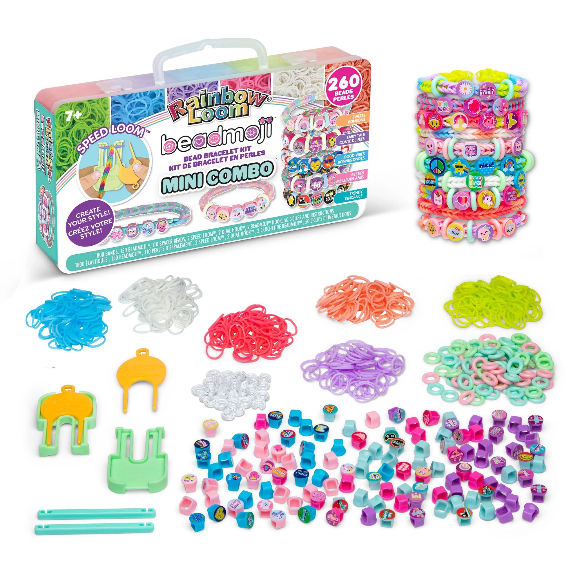 Rainbow Loom: Beadmoji Mini Combo - DIY Rubber Band & Bead Bracelet Kit - Includes 1800 Bands & 260 Beads, Design & Create, Ages 7+