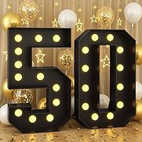 4FT Marquee Light up Numbers 50 Large Black Marquee Numbers for 50th Birthday Decorations Mosaic Numbers Frame Giant Cardboard Numbers with Light Bulbs Pre-Cut Cut-Out Foam Board DIY Anniversary Decor
