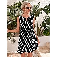 Easter Dress for Women Polka Dot Scallop Trim Dress (Color : Red, Size : XS)