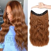 HOOJIH Wire Hair Extensions with 2 Removable Clips 20 Inch Wavy Curly Ombre Wire Hair Invisiable Transparent Wire Hair Extensions Hairpieces for Women - Copper Red
