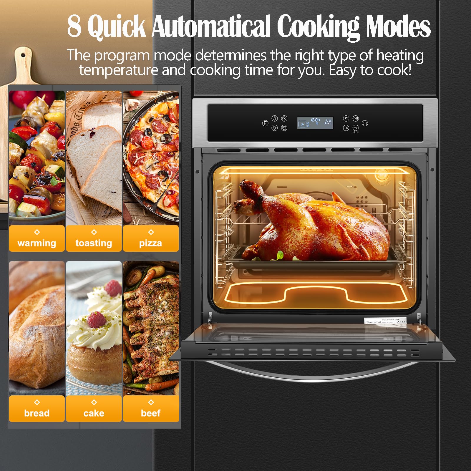 Wall Ovens 24 Inch Electric, Amzchef Built-in Single Wall Oven