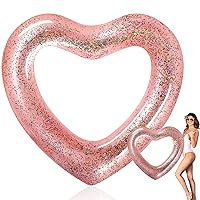 Heart Pool Float 47.3 x 39.4 Inch Inflatable Swim Rings Heart Shaped Bachelorette Pool Rings Glitter Swimming Pool Float Tube Summer Water Fun Beach Party Toys for Kids Adults