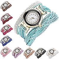 CdyBox Fashion Rhinestone Watch Twine Bracelet Women Luxury Quartz Wrist Watches Ladies Dress Watches(10 Pack)